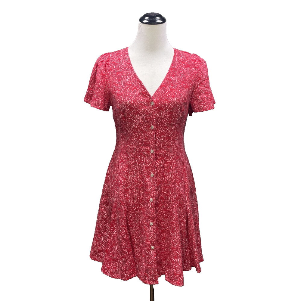 NWT Universal Thread XS Red Star Linen Blend Button Front V-Neck Dress Whimsy
